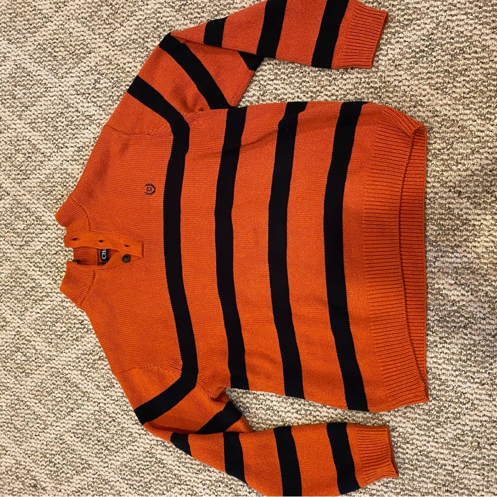 Chaps Orange and Navy Blue Striped Sweater